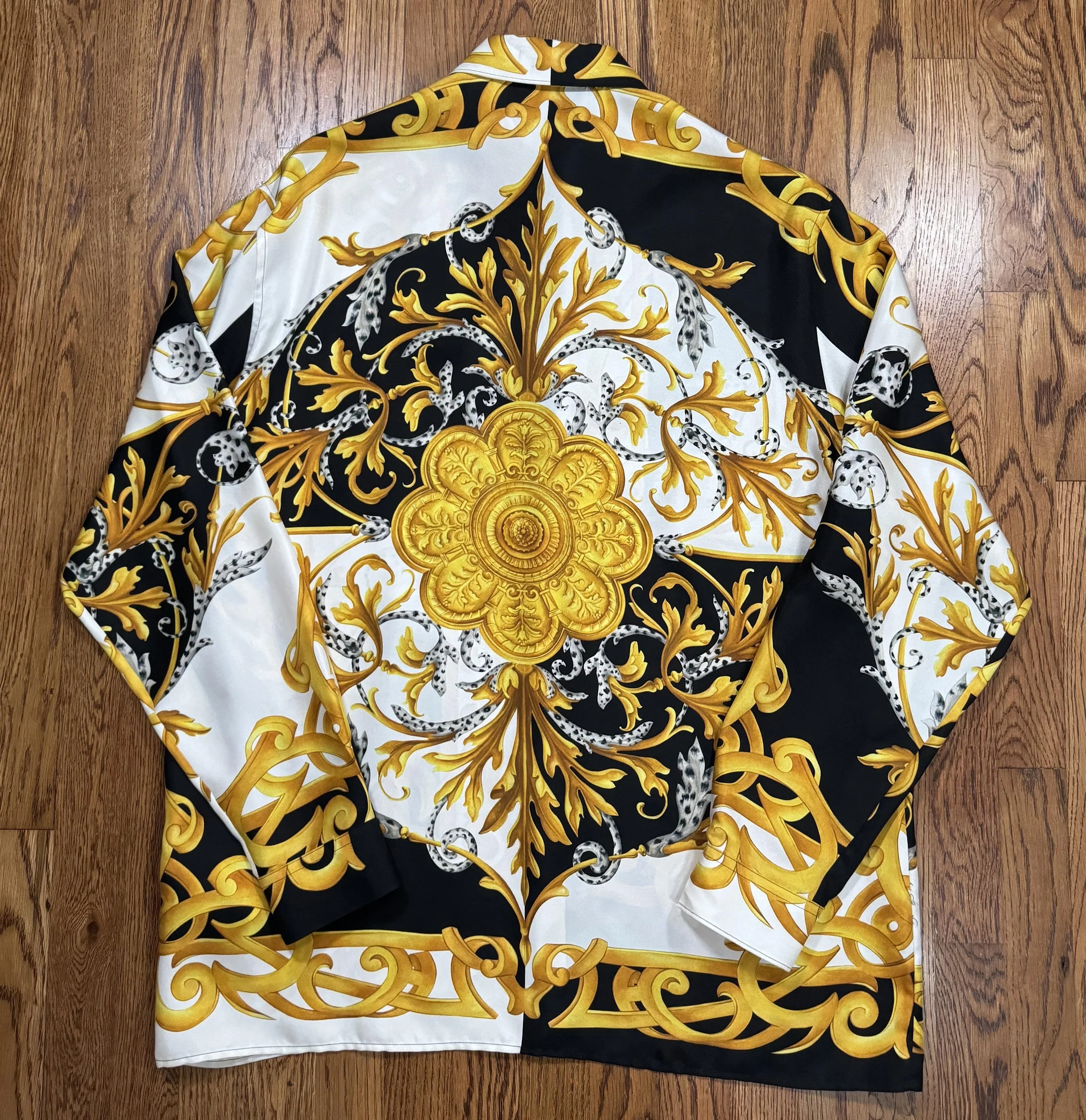 Versace Barcoccodile Silk Shirt Black / Gold (Size 43) NWT